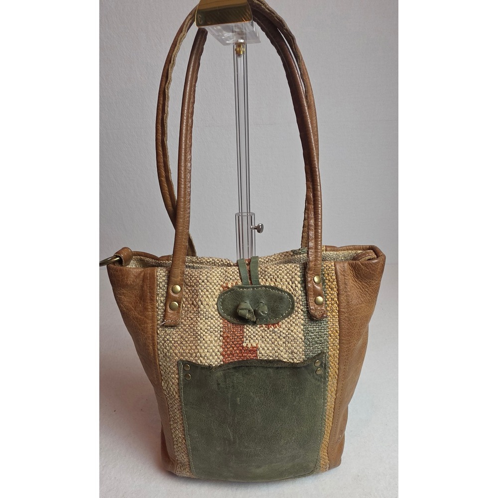 One-of-a-Kind "Handmade by Donna Lee" Upcycled Kilim Carpet Bag & Leather Tote